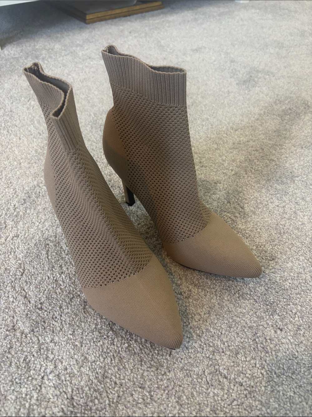 MIA Taupe Knit Pointed-Toe Sock Booties